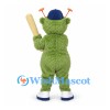 Monster Mascot Costume in Green with Baseball Cap and Bat