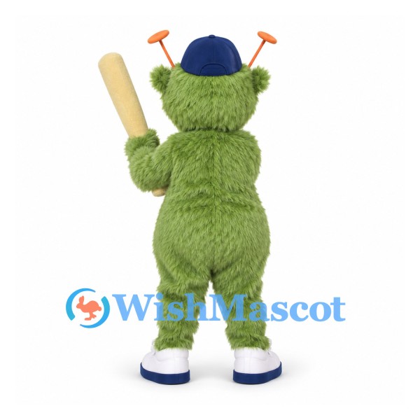 Monster Mascot Costume in Green with Baseball Cap and Bat