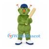 Monster Mascot Costume in Green with Baseball Cap and Bat