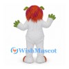 Monster Mascot Costume in White with Green Face and Orange Hair