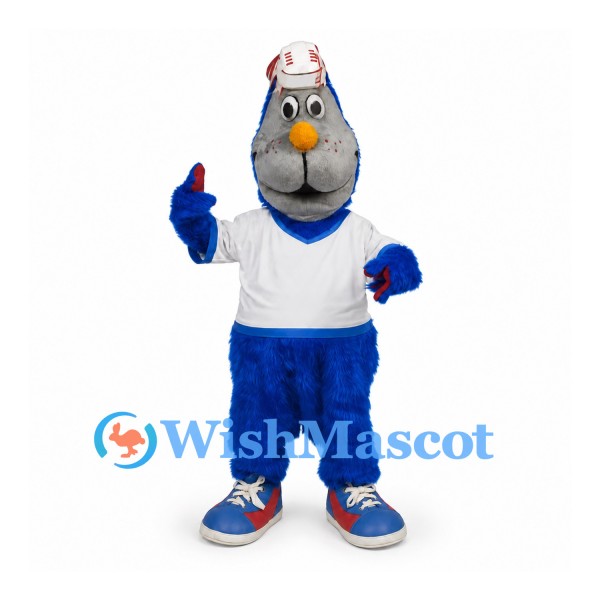 Bird Mascot Costume in Blue with White Shirt and Headphones