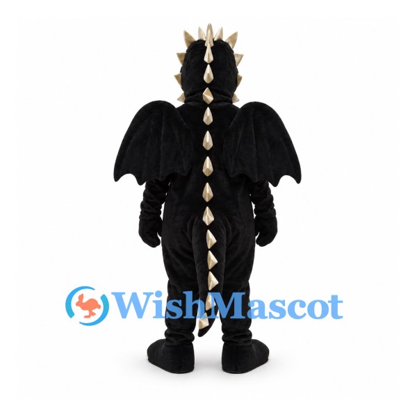 Dragon Mascot Costume in Black with Cream Belly and Large Wings