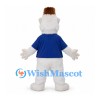 Monster Mascot Costume in White with Blue Shirt and Brown Hair