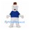 Monster Mascot Costume in White with Blue Shirt and Brown Hair
