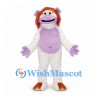 Monster Mascot Costume in White with Purple Face and Orange Hair