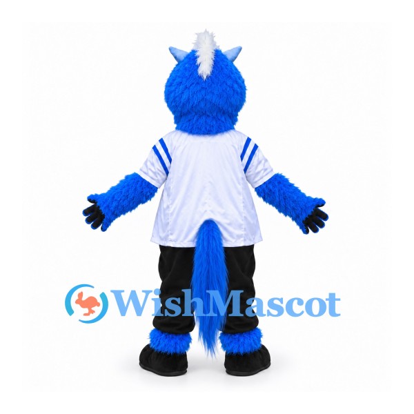 Dragon Mascot Costume in Blue with White Shirt and Black Pants