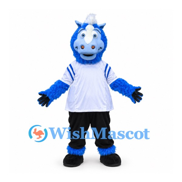 Dragon Mascot Costume in Blue with White Shirt and Black Pants