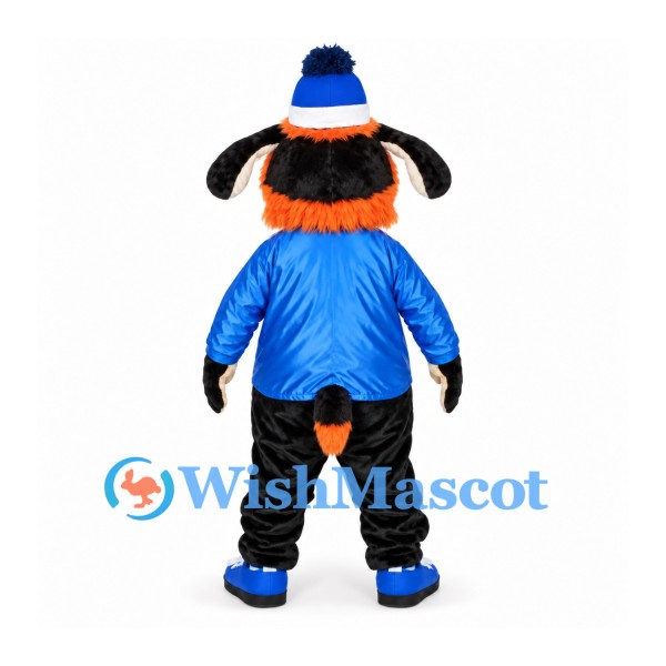 Dog Mascot Costume with Blue Jacket and Blue Orange Cap