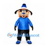 Dog Mascot Costume with Blue Jacket and Blue Orange Cap