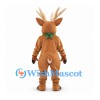 Deer Mascot Costume in Brown with Green Neck Scarf