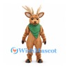 Deer Mascot Costume in Brown with Green Neck Scarf