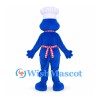 Chef Character Mascot Costume in Blue with Checkered Apron