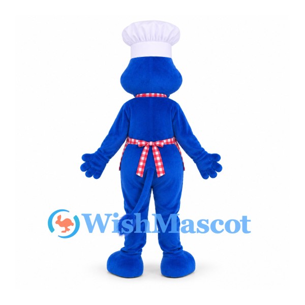 Chef Character Mascot Costume in Blue with Checkered Apron
