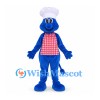 Chef Character Mascot Costume in Blue with Checkered Apron