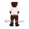 Bear Mascot Costume with White Hockey Jersey and Red Trim