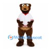 Bear Mascot Costume with White Hockey Jersey and Red Trim
