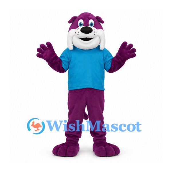 Dog Mascot Costume in Purple with Turquoise Shirt