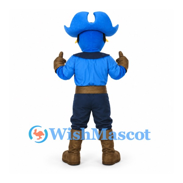 Pirate Mascot Costume in Blue with Large Tricorn Hat
