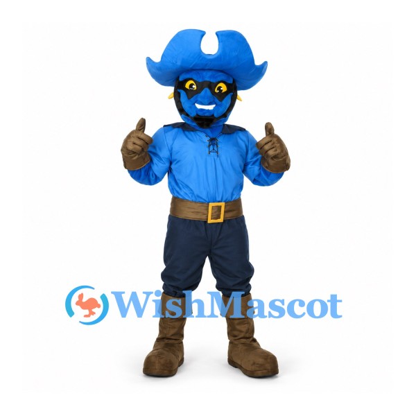 Pirate Mascot Costume in Blue with Large Tricorn Hat