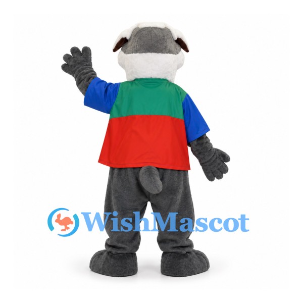 Dog Mascot Costume in Gray with Color Block Polo Shirt
