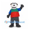 Dog Mascot Costume in Gray with Color Block Polo Shirt