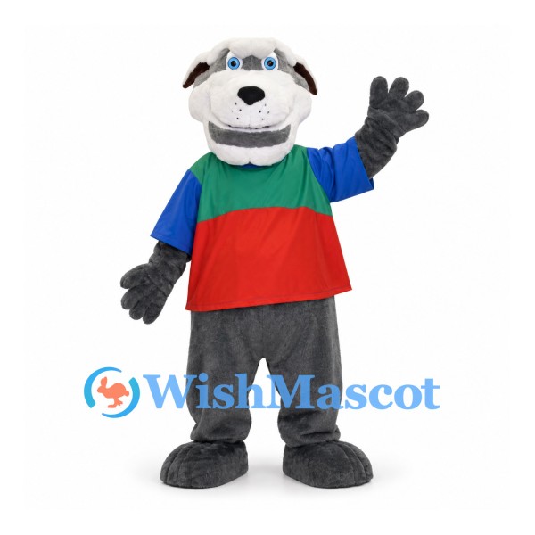 Dog Mascot Costume in Gray with Color Block Polo Shirt