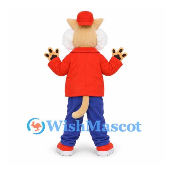 Cat Mascot Costume with Red Jacket and Blue Pants