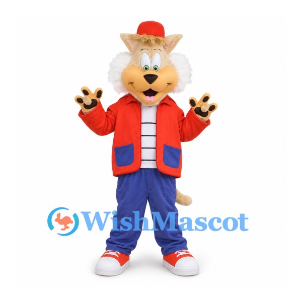 Cat Mascot Costume with Red Jacket and Blue Pants