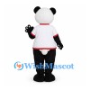Panda Mascot Costume with White Sports Shirt and Red Bow Tie