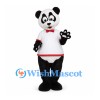 Panda Mascot Costume with White Sports Shirt and Red Bow Tie