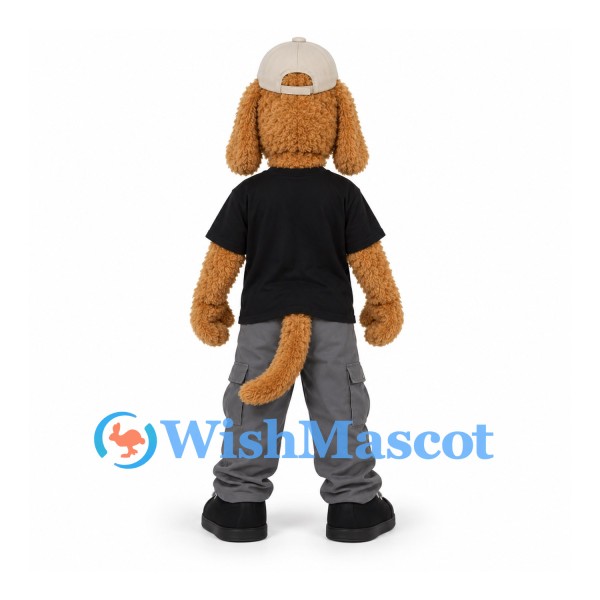 Dog Mascot Costume with Black Shirt and Gray Baseball Cap