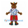 Wolf Mascot Costume with Blue Check Shirt and Red Shorts