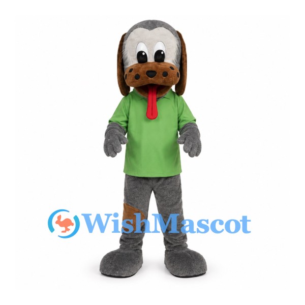 Dog Mascot Costume with Green Polo Shirt and Gray Pants