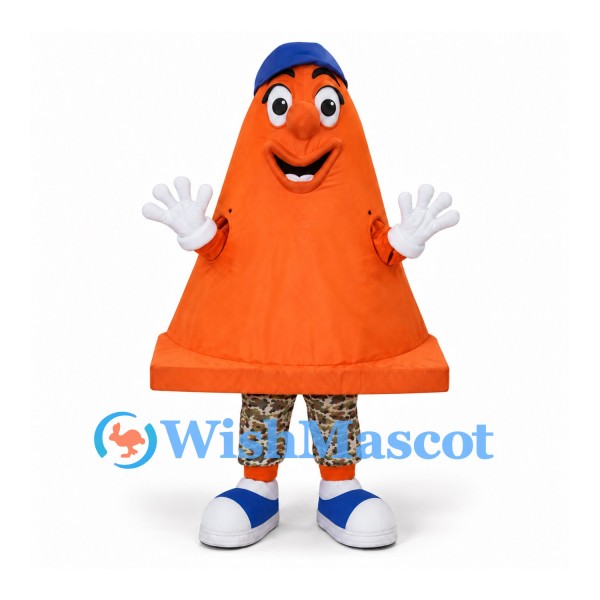 Traffic Cone Mascot Costume in Orange with Blue Cap