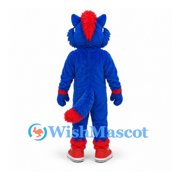 Dragon Mascot Costume in Blue with Red Belly and White Sunglasses