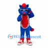 Dragon Mascot Costume in Blue with Red Belly and White Sunglasses