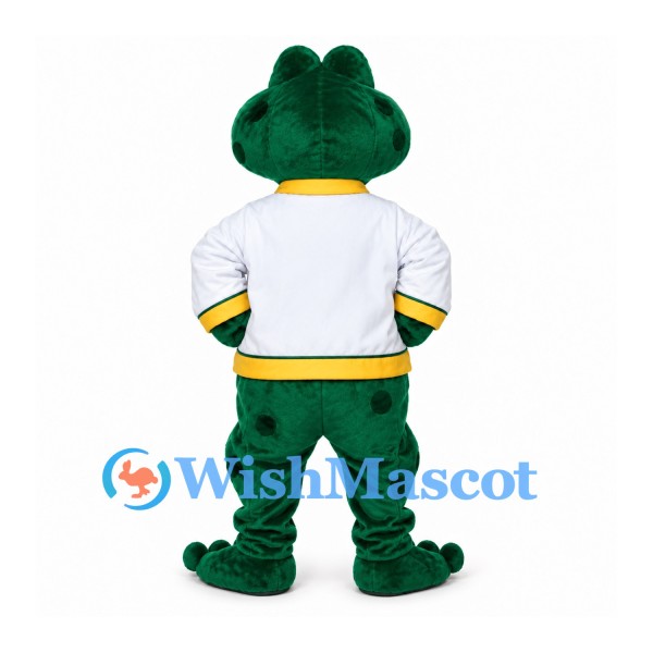 Frog Mascot Costume with White Sports Jersey and Yellow Trim