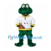 Frog Mascot Costume with White Sports Jersey and Yellow Trim