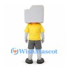 Block Character Mascot Costume with Yellow Shirt and Gray Shorts