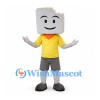 Block Character Mascot Costume with Yellow Shirt and Gray Shorts
