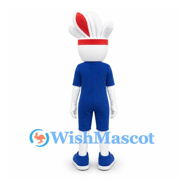 Rabbit Mascot Costume with Blue Tennis Outfit and Red Headband