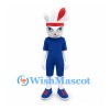 Rabbit Mascot Costume with Blue Tennis Outfit and Red Headband