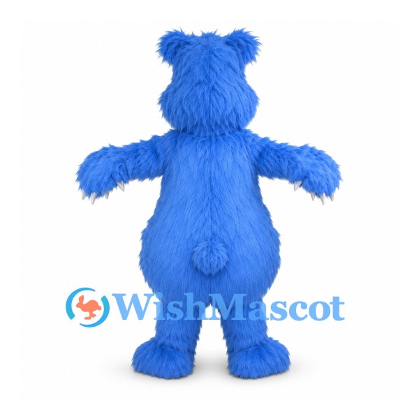 Monster Mascot Costume in Blue with Shaggy Fur and Rounded Belly