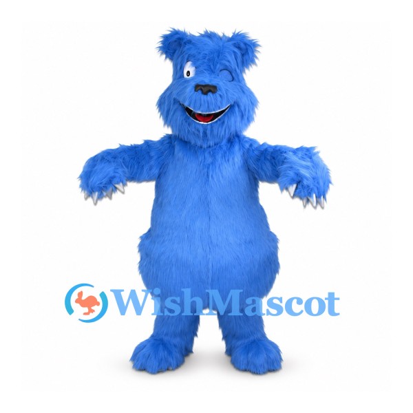 Monster Mascot Costume in Blue with Shaggy Fur and Rounded Belly