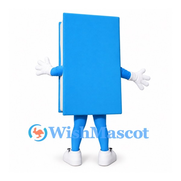 Book Mascot Costume in Blue with Large Eyes and White Gloves