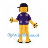 Dog Mascot Costume with Purple Shirt and Black Baseball Cap