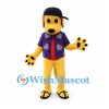 Dog Mascot Costume with Purple Shirt and Black Baseball Cap