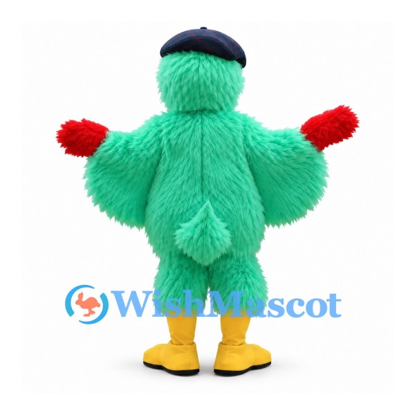 Duck Mascot Costume in Green with Red Belly and Black Cap