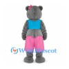 Bear Mascot Costume in Gray with Blue Top and Pink Shorts