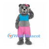 Bear Mascot Costume in Gray with Blue Top and Pink Shorts